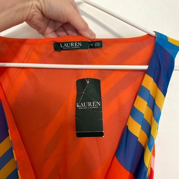 NEW NWT LAUREN RALPH LAUREN LRL Multicolor Stripe Chiffon Faux Wrap Summer Dress - Picture 7 of 16